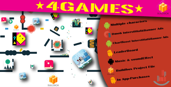 46127  4BuildBox Games with Admob | Chartboost | Leaderboard and No Ads "In App Purchase"