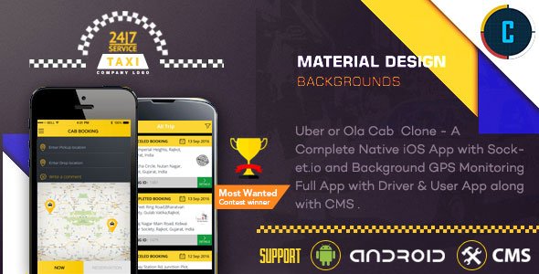 46361  Taxi Booking App - A Complete Clone of UBER with User,Driver & Bacend CMS Coded with Native A