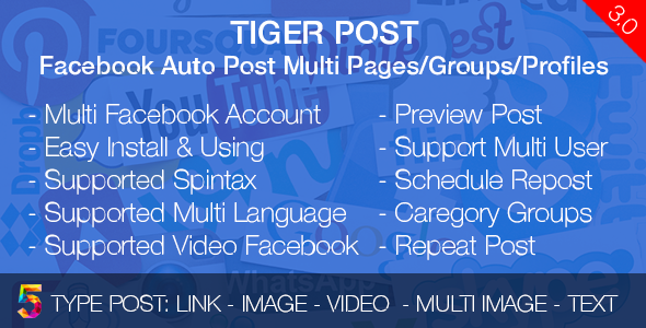 46550  Tiger Post v3.0.2 - Facebook Auto Post Multi Pages/Groups/Profiles