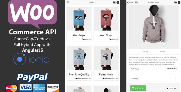 46611  Ionic WooCommerce API v1.5.0 - PhoneGap / Cordova Full Hybrid App
