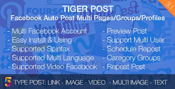 46766  Tiger Post v3.1 - Facebook Auto Post Multi Pages/Groups/Profiles (RETAIL)