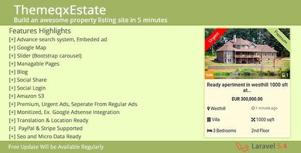 47437  ThemeqxEstate v1.1 - Laravel Real Estate Property Listing Portal