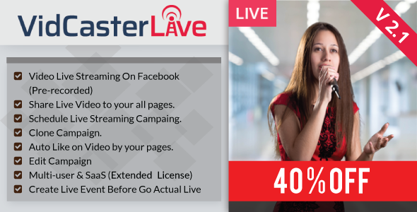 47847  VidCasterLive v2.1 - Facebook Live Streaming With Pre-recorded Video