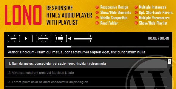 49827  Lono v1.0 - Responsive HTML5 Audio Player Plugin
