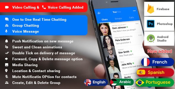 50133  YooHoo v5.3 - Android Chatting App with Voice/Video Calls, Voice messages + Groups -Firebase 