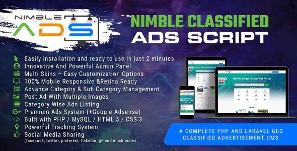 50621  Nimble Classified Ads Script v1.19 – PHP And Laravel Geo Classified Advertisement CMS
