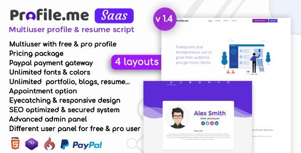 51897  Profile.me v1.4 - Saas Multiuser Profile & Resume Script - 