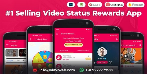 52042  Android Video Status App With Reward Points (Lucky Wheel, WA Status Saver) v4.0