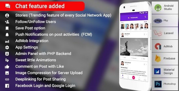 52073  WeShare v2.0 - Social Media Android App with Admin | PHP Backend
