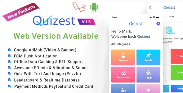 52129  Quizest v1.5 - Complete Quiz Solutions With Android App And Interactive Admin Panel