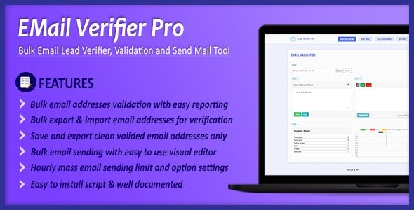 52953  Email Verifier Pro v1.0.0 - Bulk Email Addresses Validation, Mail Sender & Email Lead Managem