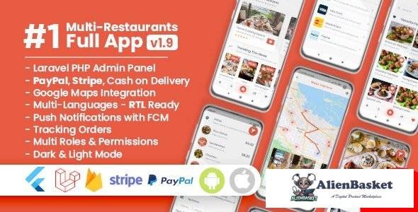 53826  Food Delivery Flutter + PHP Laravel Admin Panel v1.9.4