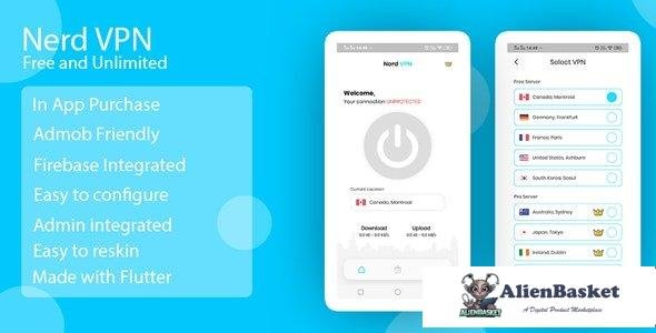 55238  Nerd VPN v1.0 - Flutter VPN Android Full Application with IAP, Integrated with Backend and Ad