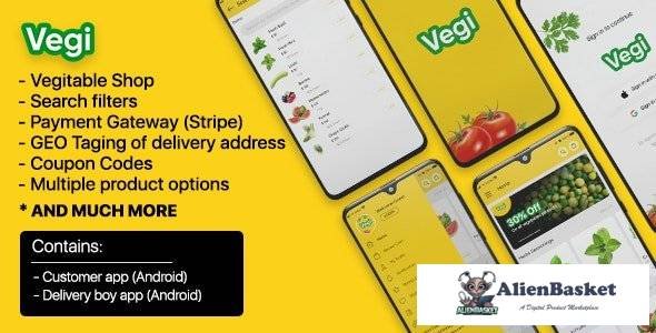 56428  Vegi v1.0 - The Ultimate Grocery - Food - Milk Ordering app with Delivery boy & Admin : Andro