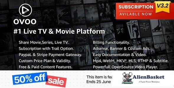 57386  OVOO v3.2.9 - Live TV & Movie Portal CMS with Membership System - 
