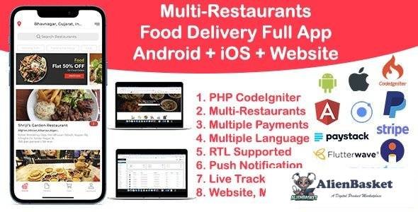 57572  Food Delivery Multi Restaurant Ionic 5 + CodeIgniter (Android + iOS + Website + Admin) v1.0