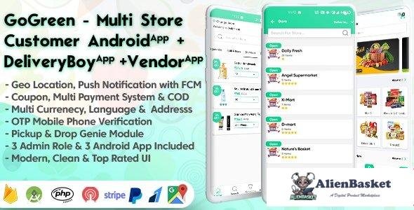 63888  GoGreen v1.9 - Food, Grocery, Pharmacy Multi Store(Vendor) Android App with Interactive Admin