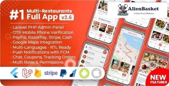 58854  Food Delivery Flutter + PHP Laravel Admin Panel v2.6.0
