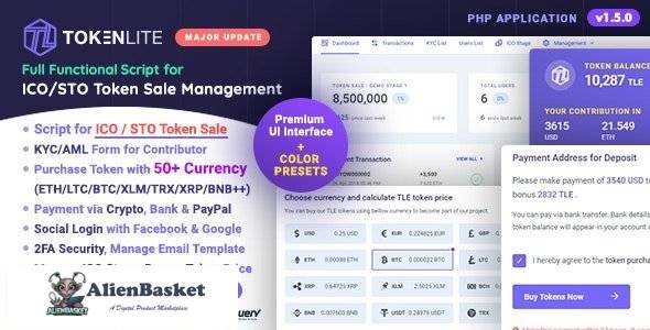 60232  TokenLite v1.5.0 - ICO / STO Token Sale Management Dashboard - ICO Admin Script - 