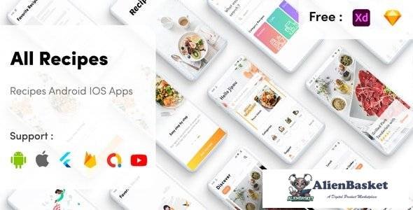 60619  Flutter Recipe Pro v2.0 - Recipes Mobile App Cookbook with admin panel flutter recipe mobile 