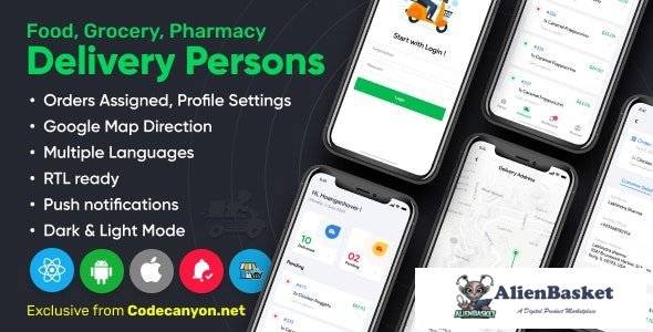 61351  Delivery Person for Food, Grocery, Pharmacy, Stores React Native - Wordpress Woocommerce App 