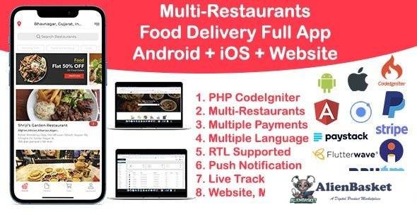 61807  Food Delivery Multi Restaurant Ionic 5 + CodeIgniter (Android + iOS + Website + Admin) v2.0