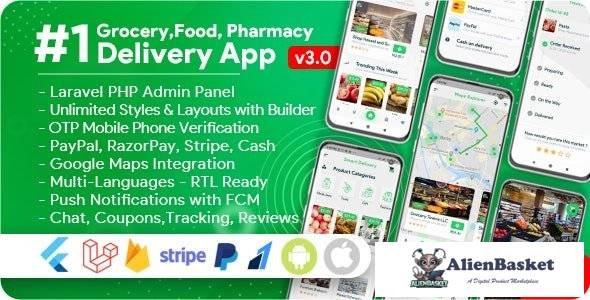 62185  Grocery, Food, Pharmacy, Store Delivery Mobile App with Admin Panel v3.0