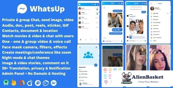 62425  WhatsUp v1.0 - WhatsApp Clone Chat Groups Video & Audio Call Zoom Watch Party Chatting Social