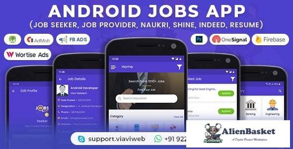 63316  Android Jobs App v1.4 - Job Seeker, Job Provider, Naukri, Shine, Indeed, Resume - 