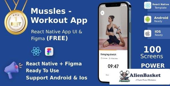 63503  Workout Apps v1.1 - UI Kit, React Native, Figma (FREE), Mussles