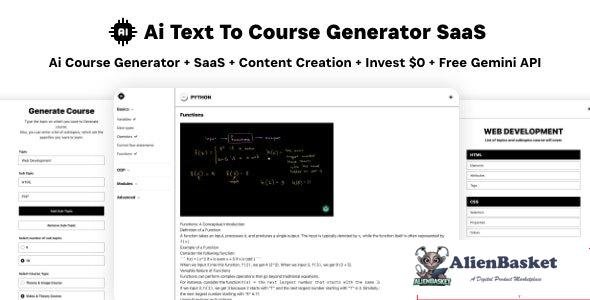 67528  Ai Course Generator v2.0 - Text To Course SaaS Ai Video & Image Content Payment Earn Gemini R