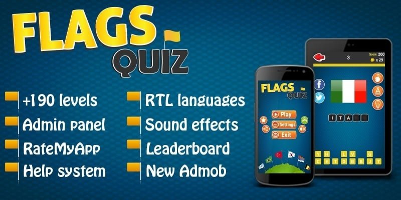 114813 Flags Quiz - Android Game + Admin Panel 