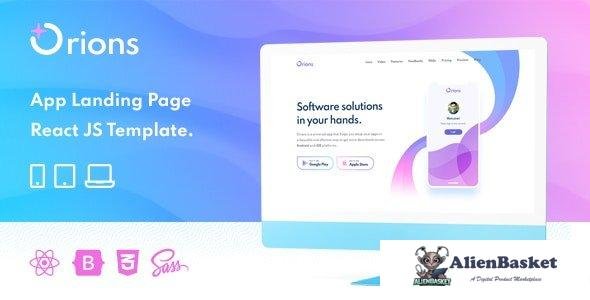 35026 Orions – Responsive App Landing Page React JS Template 