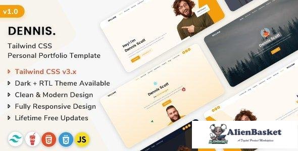 38947 Dennis - Tailwind CSS Personal Portfolio HTML Template + Dark + RTL 