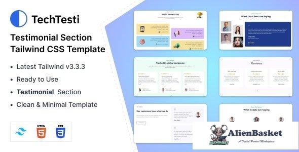 40155 TechTesti - Testimonial Section Tailwind CSS 3 HTML Template 