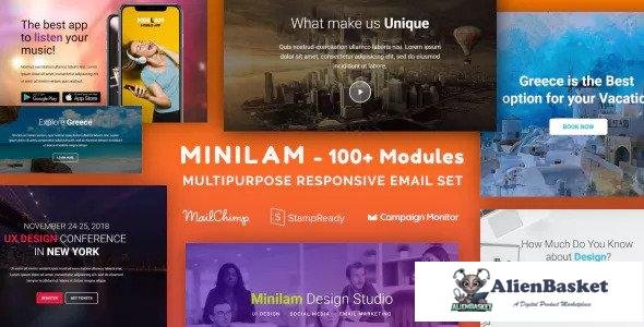 13789 Minilam - Responsive Email with 100+ Modules + MailChimp Editor + StampReady + Online Builder 