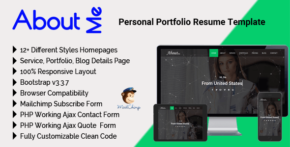 21715 AboutMe v2.2 - Personal Portfolio Resume Template 