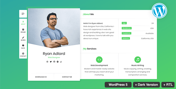 17282 RyanCV v1.5.0 - Resume/CV/vCard Theme 