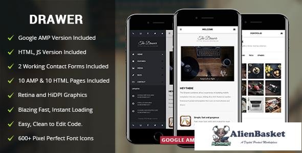 11754 Drawer Mobile v2.0 - Mobile & Google AMP Template 