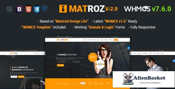 12195 MatRoz v2.9 - Web Hosting with WHMCS & Material Design Technology Business Template 