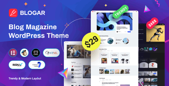 30865 Blogar v1.2.4 - Blog Magazine WordPress Theme 