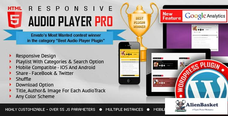 76748  Responsive HTML5 Audio Player PRO v2.7 - WordPress Plugin