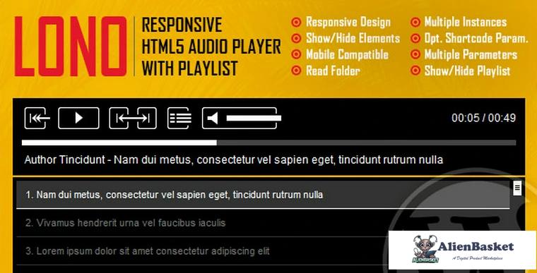 72328  Lono v1.0 - Responsive HTML5 Audio Player Plugin