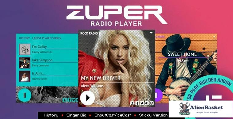 84145  Zuper v1.0 - Shoutcast and Icecast Radio Player With History - Elementor Widget Addon