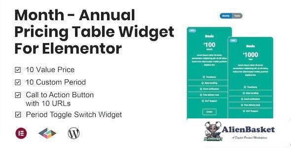 102292  Month v1.2.3 - Annual Pricing Table Widget For Elementor 